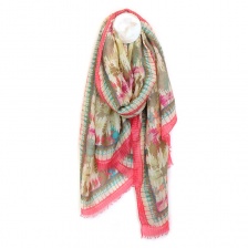 Coral & Beige Mix Soundwave Print Scarf by Peace of Mind